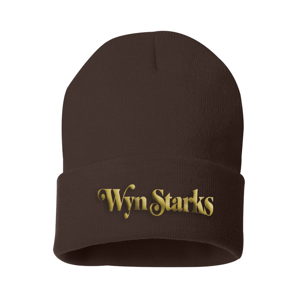 Name gold logo brown beanie back Wyn Starks